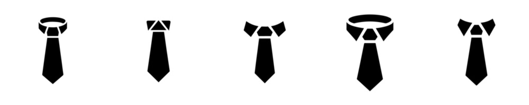 Necktie and shirt collar icon set. Vector tie silhouettes isolated on white background. Elegant formal wear icons for business, gentleman fashion, or office dress code.