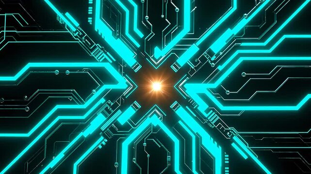 Futuristic glowing circuit board patterns