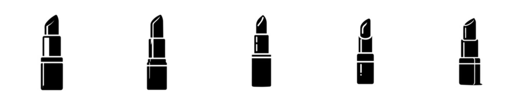 Set of black lipstick icons. Vector illustration of lip pomade and cosmetics for makeup artists, retail stores, and luxury beauty branding.