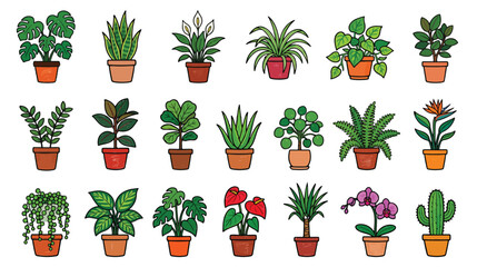 Crayon Style Houseplant Collection Icon Set Illustration © Fajar Mufridz M