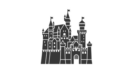 Black and white castle illustration. © Nur