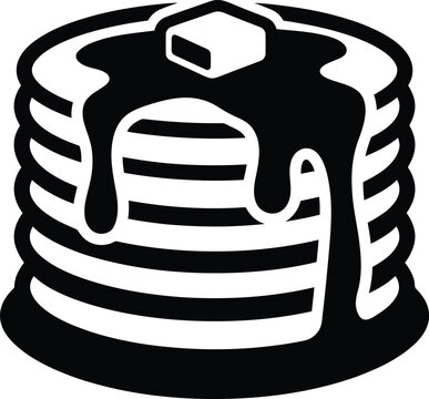 Black and white vector icon of a stack of pancakes with syrup and butter.