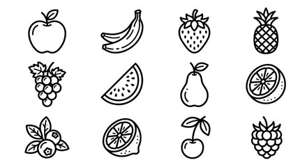 Assorted Fruit Icons Collection: Fresh Healthy Food Line Art © masferdi