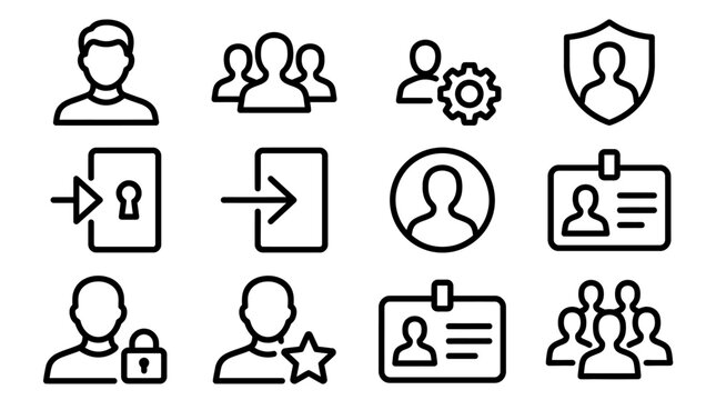 User Account Icons: Profile, Login, Security, Team, Admin, ID Card, Star