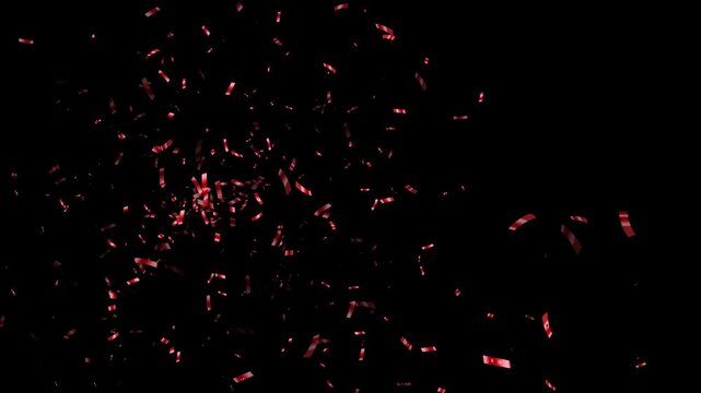 red mettalic confetti explosion isolated on transparent background loop alpha channel animation , black friday big sale shopping social media motion design element
