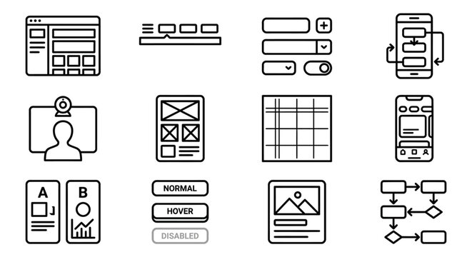 Web Design UI Elements, UX Wireframe Icons, User Interface Design Tools, Mobile App Development