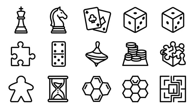 Collection of Icons Representing Board Games, Puzzles, and Strategy