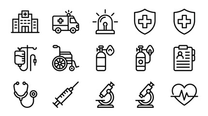 Medical Icons Set: Hospital, Ambulance, Health, Science, Care, Technology © rebok