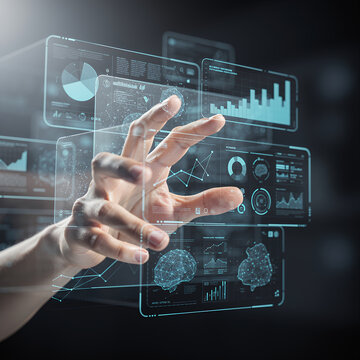 businessman hand touching virtual screen. hand pushing a button on a touch screen. technology background