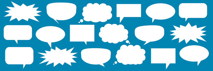 Obraz premium A set of chat box designs for comments on social media or comics. Vector designs of speech bubbles, text boxes, and conversation chat columns in comics. 