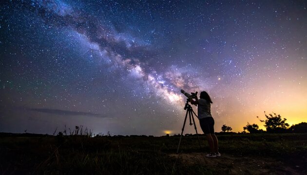 Stargazing Silhouette - Observing the Majestic Milky Way Galaxy at Night.