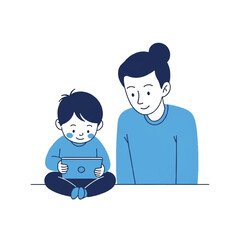Mother and child bonding over digital tablet in a heartwarming moment.