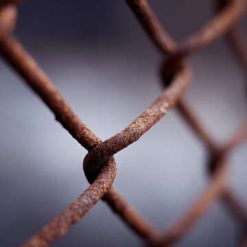 rusty chain link fence macro texture with blurred background