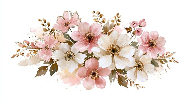 Delicate Pink and White Floral Bouquet with Soft Leaves Arrangement