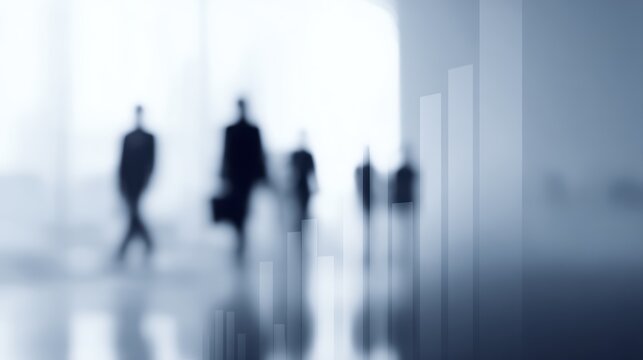 financial chart overlay with silhouette business people walking in office city background