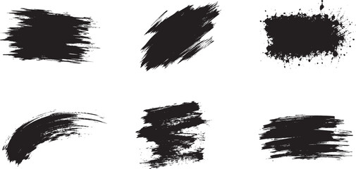 Black grunge brush stroke collection with ink splatter paint smear dry brush texture and distressed artistic elements for vector design, isolated abstract brush set, concept of creativity © Maddy
