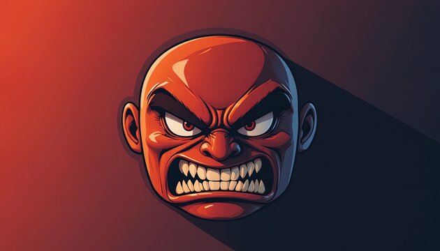 Furious bald mans face displays extreme anger with gritted teeth.
