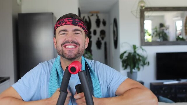 Man doing some anaerobic exercise at home 