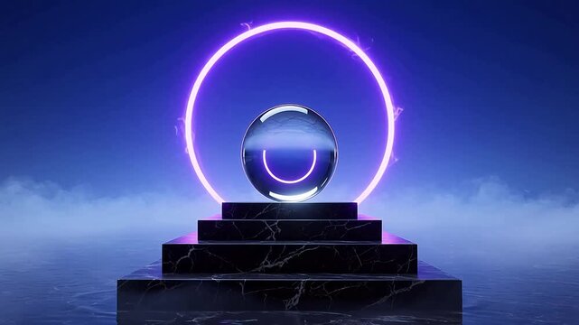 Crystal ball on dark marble stairs