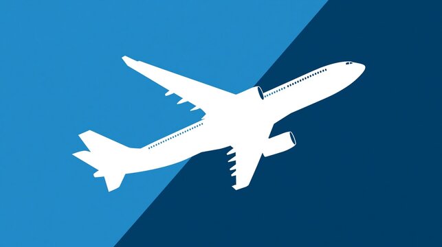 White Airplane Silhouette Flying Over Blue Background with Shadow
