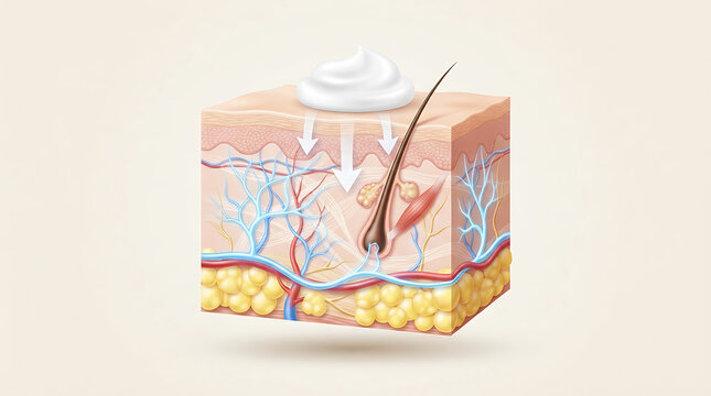 Cross-section of human skin with hair follicle and sebaceous gland