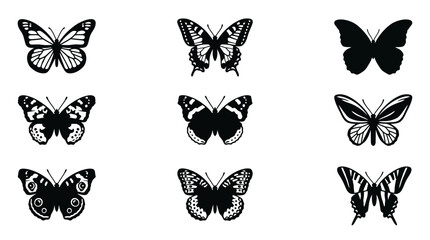 Obraz premium Set of nine vector silhouette collections of butterflies