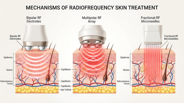 Diagram of radiofrequency skin treatment mechanisms