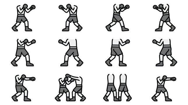 Boxer poses in various fighting stances.