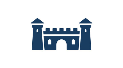 Dark blue castle gate silhouette icon. © Ragil
