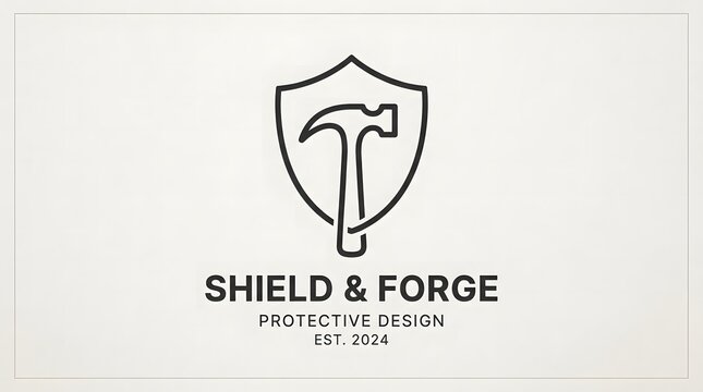 Shield forge logo hammer within a shield protective design concept