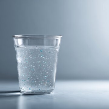 glass of water containing microplastics environmental contamination concept