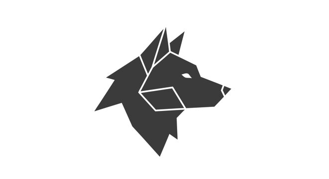 A minimalist geometric illustration of a wild wolf head on a white background