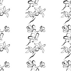 Naklejka premium Elegant Black and White Floral Seamless Pattern, Minimalist Line Art Flower Vector Background
