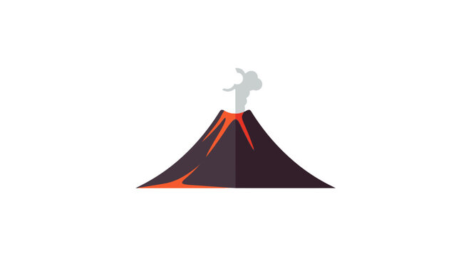 A flat vector illustration of an active volcano erupting with hot lava