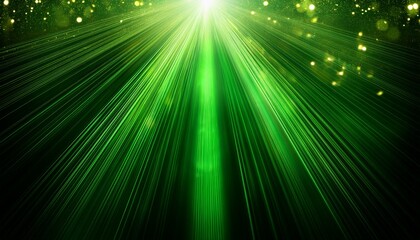 Naklejka premium Green Light Rays And Sparkles On A Dark Background Abstract Background