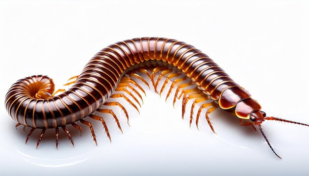 Centipede Insect Closeup Isolated On White Background