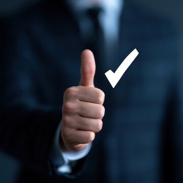 quality assurance checkmark hologram, compliance and standards concept