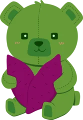 Green teddy bear holding a purple sweet potato. © Ammak