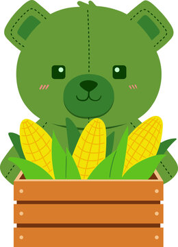 Green Bear With Corn Crate