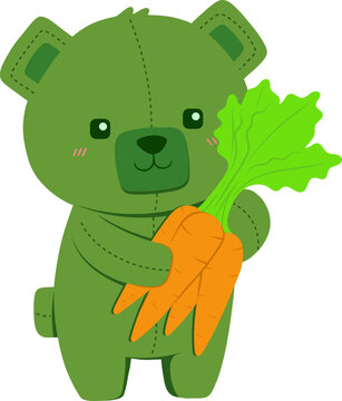 Green Bear Holding Carrots Illustration