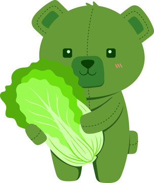 Cute Green Bear Holding a Lettuce