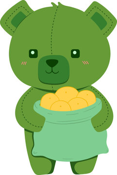Green Teddy Bear Holding Bag of lemons.