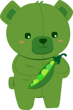 Green Teddy Bear Holding Peas