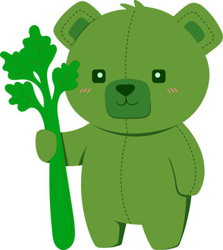Green Teddy Bear Holding Parsley