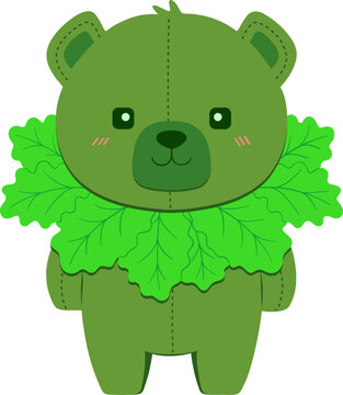 Green Teddy Bear with Leaf Collar
