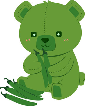 Green Teddy Bear Holding Peas