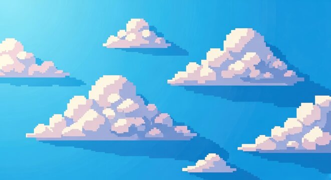 Pixelated Clouds in a Bright Blue Sky.