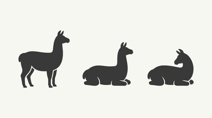 Three black llama or alpaca silhouettes in various poses, including standing and sitting, against a light background. © Abhinaya Project