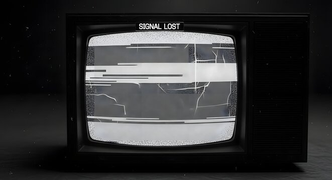 Broken retro television with signal lost screen