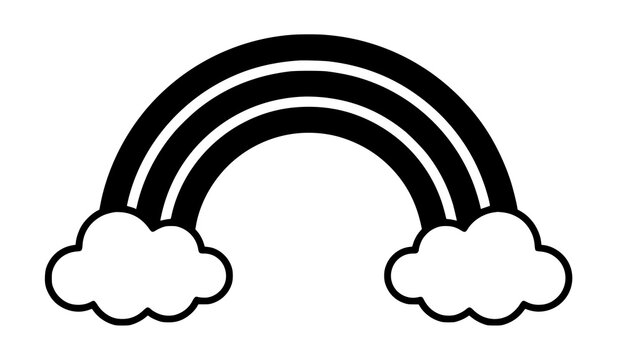Minimal Black and White Rainbow With Clouds Vector Icon